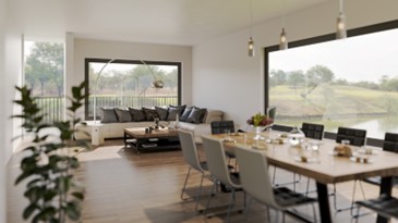 Modern dining and living area with Trinsic™ Series windows in San Jose, CA